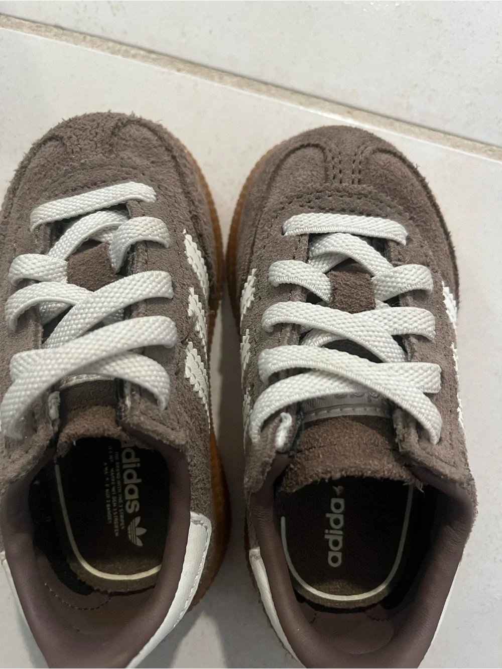 adidas Kids Suede Sneakers in Brown with White Stripes